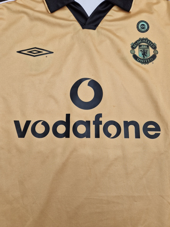 Vodafone sponsor on gold side of 2001/02 Manchester United Centenary Away Shirt