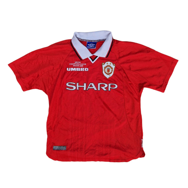 front of 1999 Manchester United Champions league  football shirt jersey