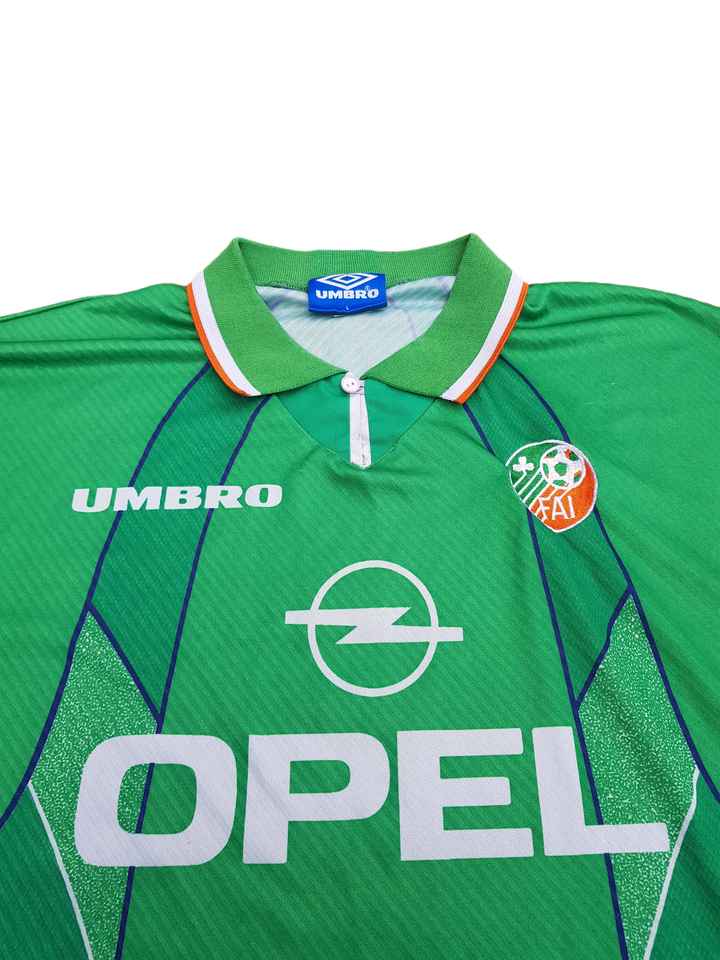 Opel sponsor on Front of vintage 1995 Ireland football shirt