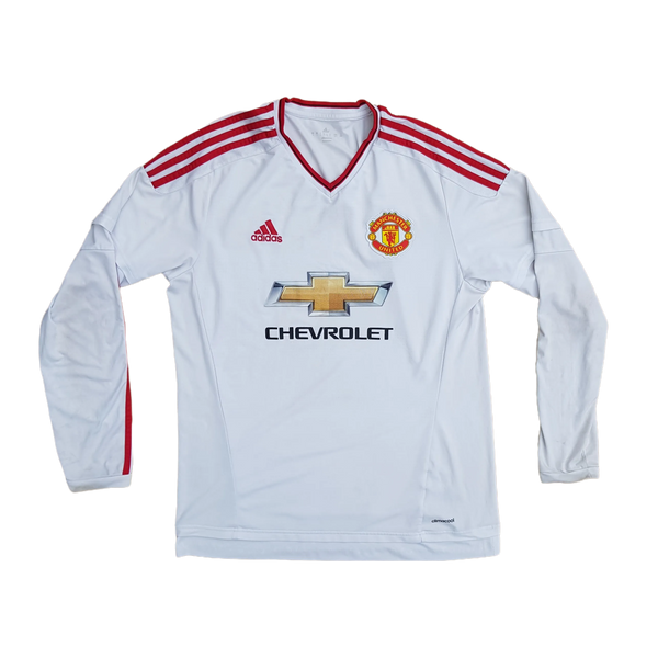 front of 2015/16 Manchester United long sleeve Away Jersey