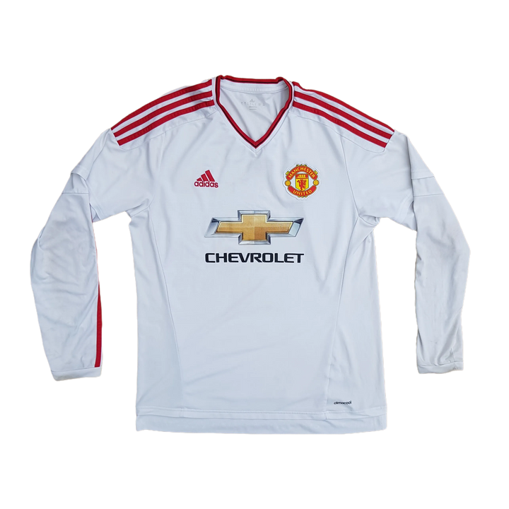 front of 2015/16 Manchester United long sleeve Away Jersey