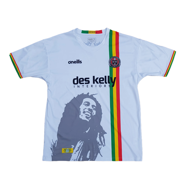 Front of 2022 Bohemians Away Shirt featuring Bob Marley