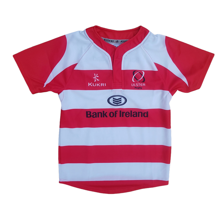 Red ad white striped Ulster rugby jersey