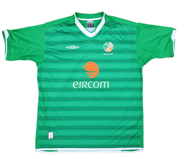 front of classic 2003 Ireland Home football shirt